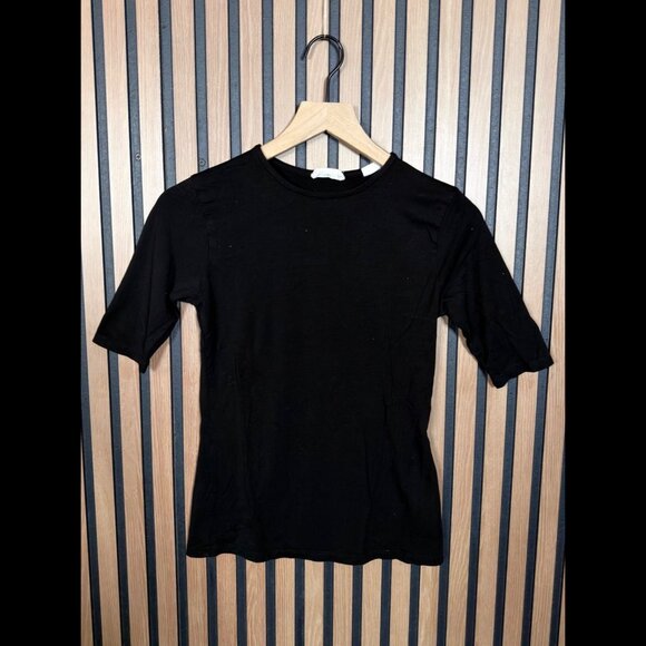 Marcella NYC Top Small Womens Black Half Sleeve Casual Stretch Fabric - Picture 1 of 8